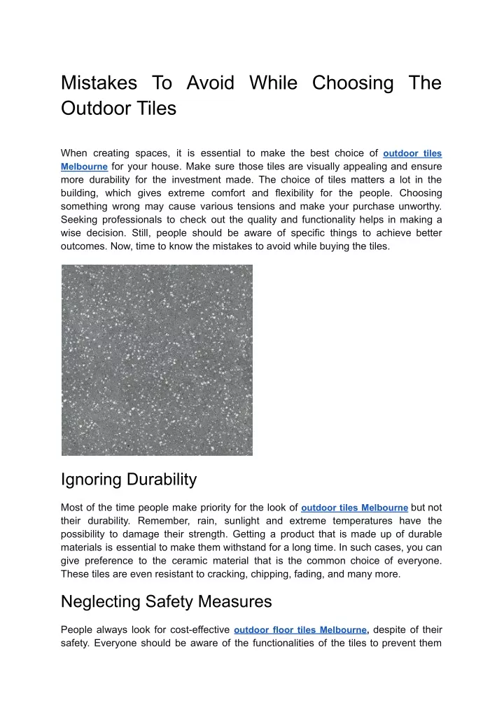 mistakes to avoid while choosing the outdoor tiles