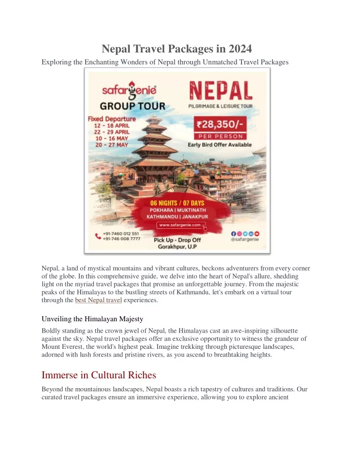 nepal travel packages in 2024 exploring