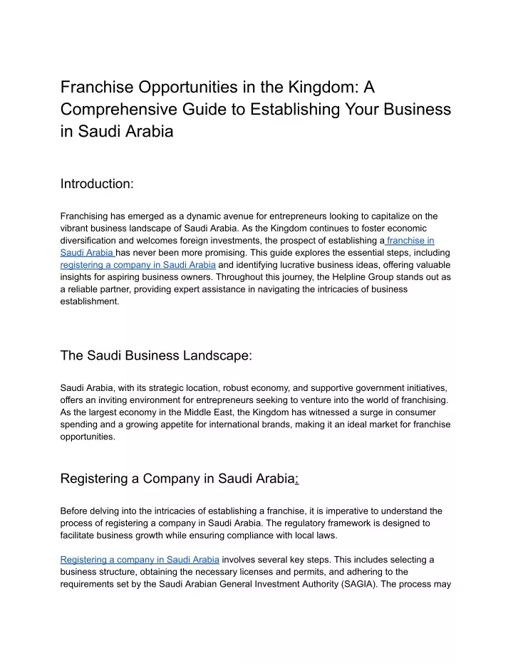 franchise opportunities in the kingdom