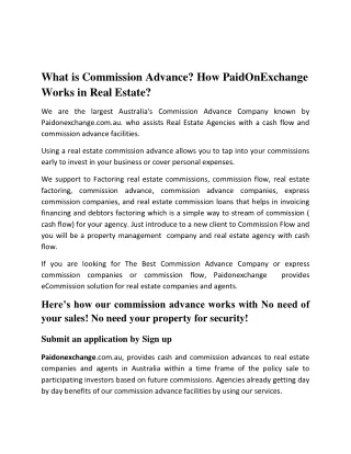 What is Commission Advance - PaidOnExchange