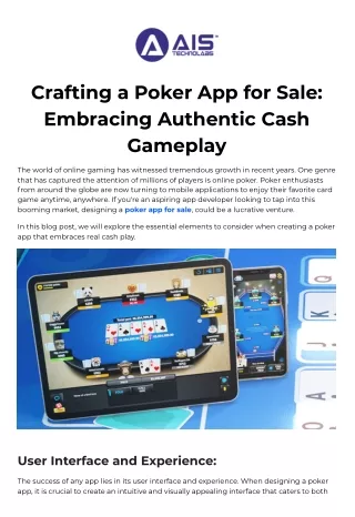 Crafting a Poker App for Sale Authentic Cash Gameplay