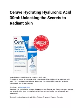 Cerave Hydrating Hyaluronic Acid 30ml_ Unlocking the Secrets to Radiant Skin