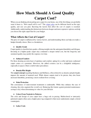 How Much Should A Good Quality Carpet Cost