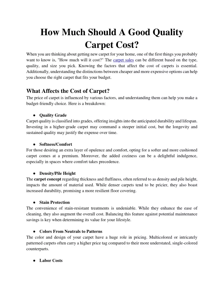 PPT How Much Should A Good Quality Carpet Cost PowerPoint