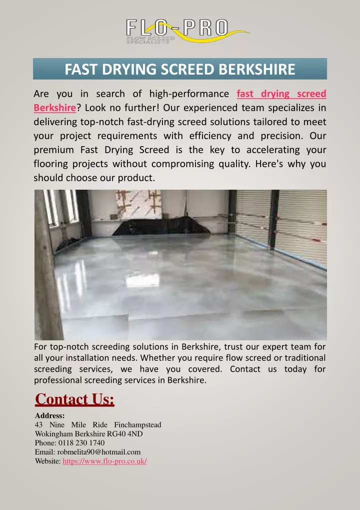 fast drying screed berkshire