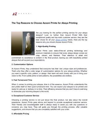 The Top Reasons to Choose Azooni Prints for Abaya Printing