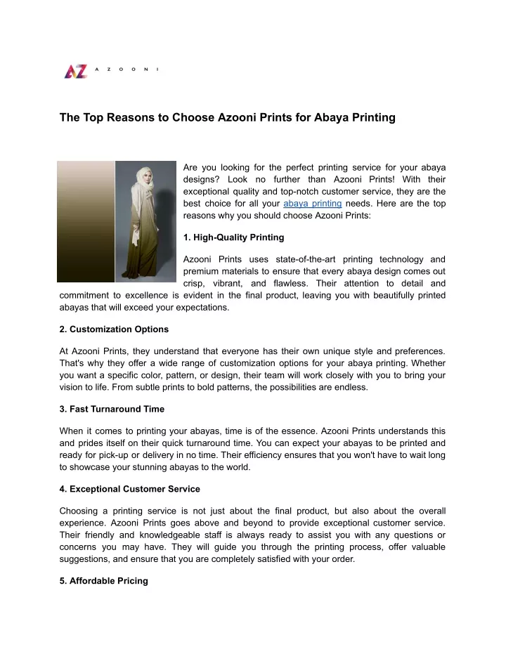 the top reasons to choose azooni prints for abaya