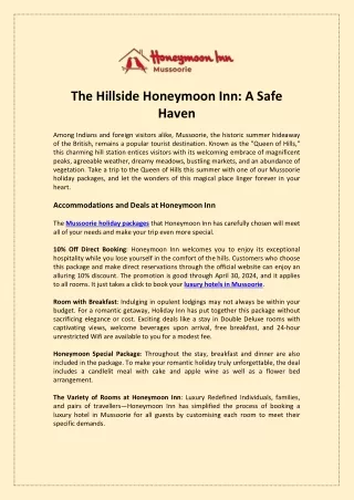 The Hillside Honeymoon Inn A Safe Haven