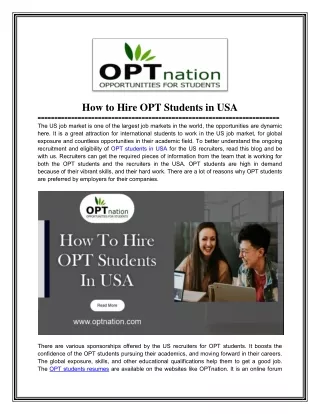 How to hire OPT students in USA OPTnation