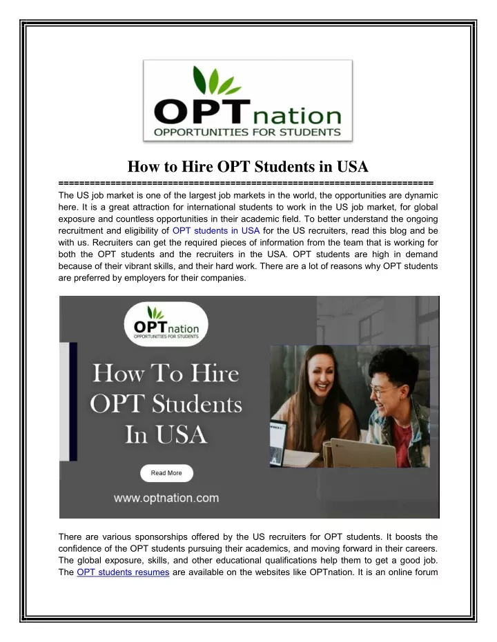how to hire opt students in usa