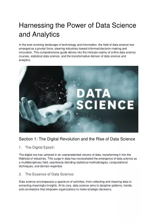 Harnessing the Power of Data Science and Analytics