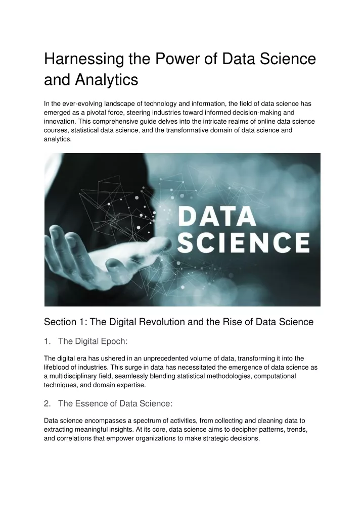 harnessing the power of data science and analytics