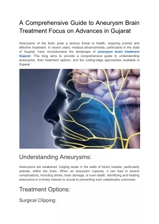A Comprehensive Guide to Aneurysm Brain Treatment Focus on Advances in Gujarat