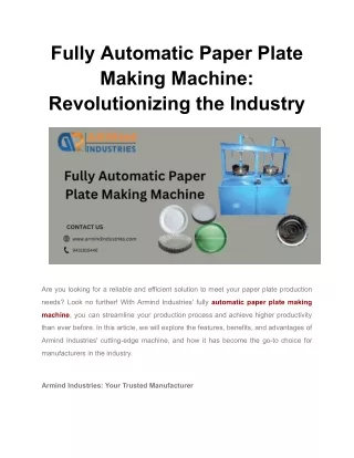 Fully Automatic Paper Plate Making Machine.