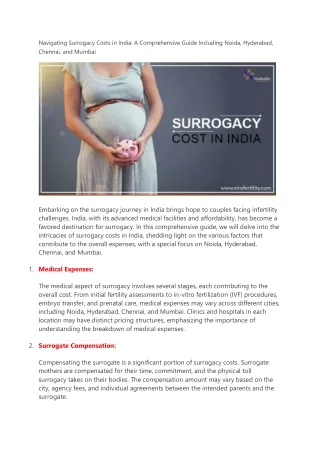 Surrogacy Costs in India: A Comprehensive Guide Including Noida, Hyderabad, Chen