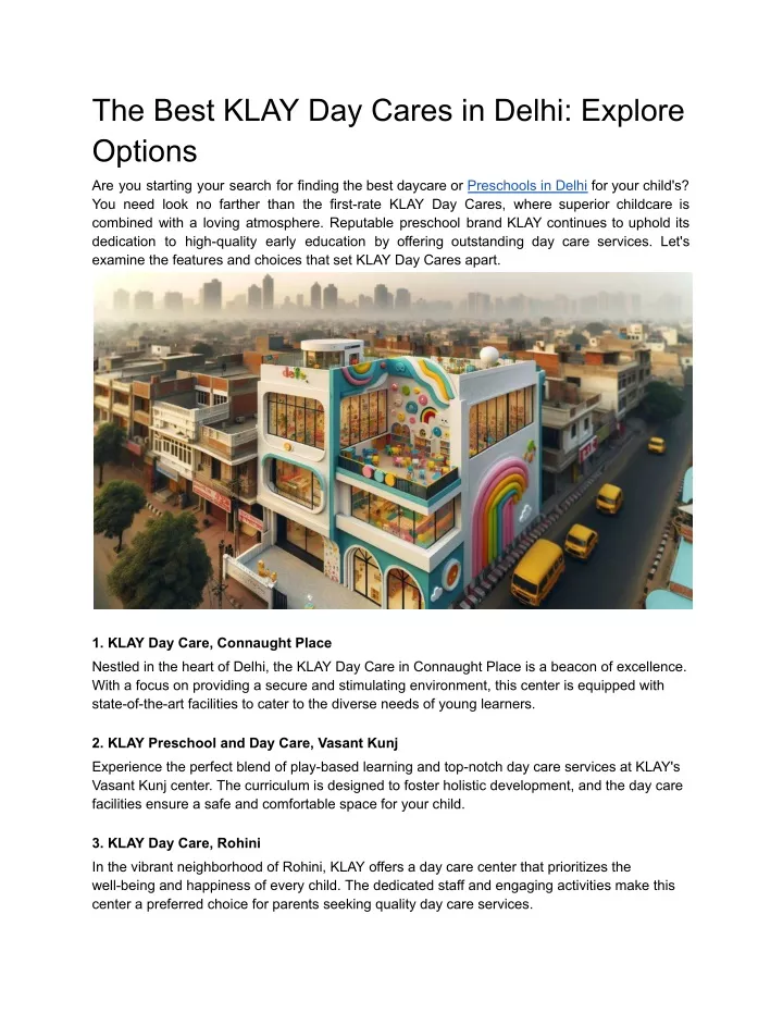 the best klay day cares in delhi explore options