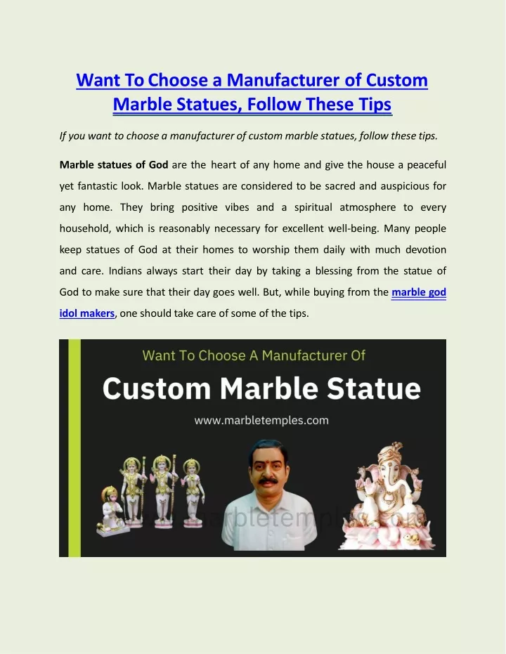 want to choose a manufacturer of custom marble statues follow these tips