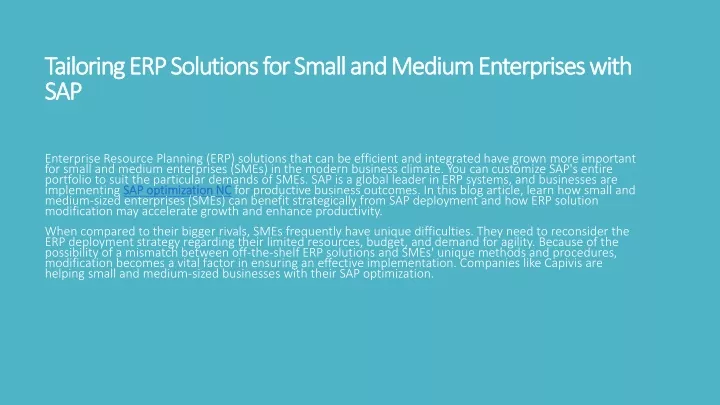 tailoring erp solutions for small and medium enterprises with sap