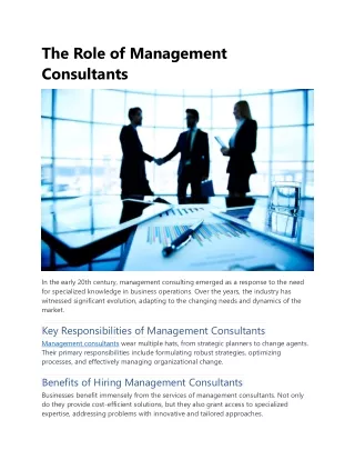 The Role of Management Consultants