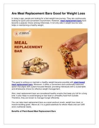Are Meal Replacement Bars Good for Weight Loss