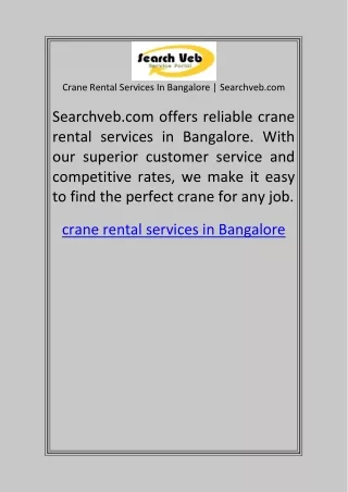 crane rental services in Bangalore