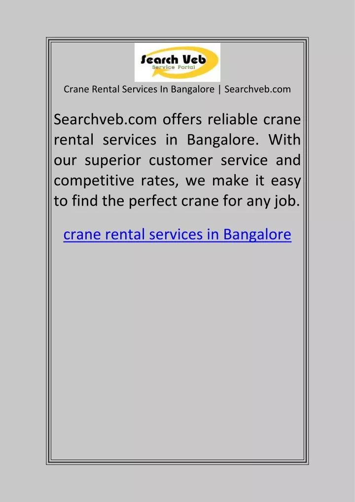 crane rental services in bangalore searchveb com