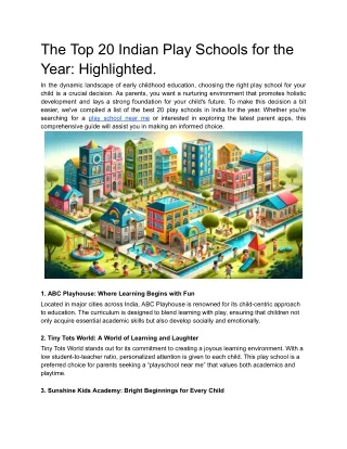 the top 20 indian play schools for the year