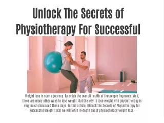 Unlock The Secrets of Physiotherapy For Successful Weight Loss
