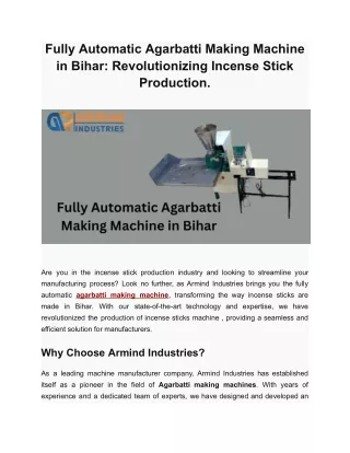 Fully Automatic Agarbatti Making Machine in Bihar