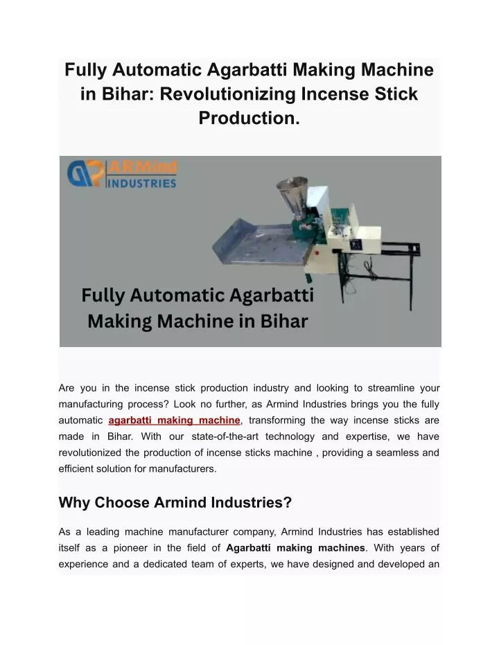 fully automatic agarbatti making machine in bihar