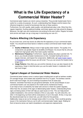 What is the Life Expectancy of a Commercial Water Heater