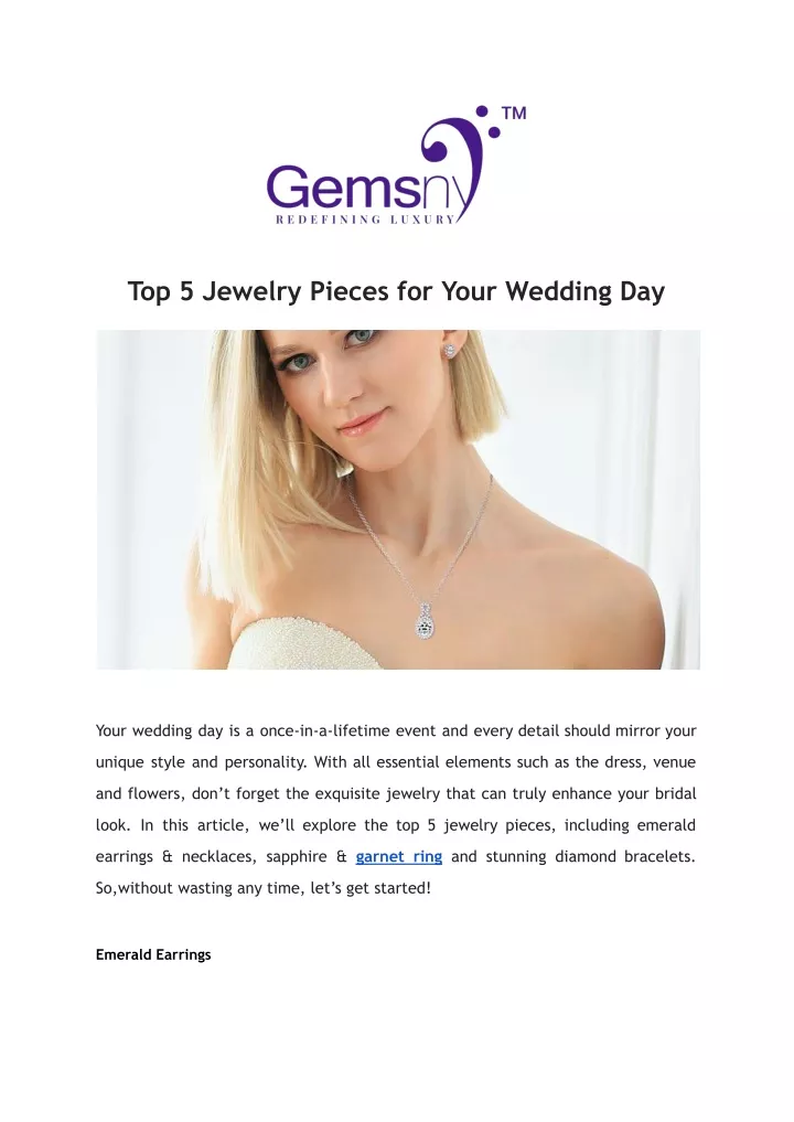 top 5 jewelry pieces for your wedding day