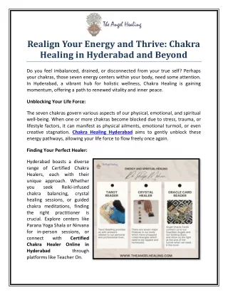 Realign Your Energy and Thrive Chakra Healing in Hyderabad and Beyond