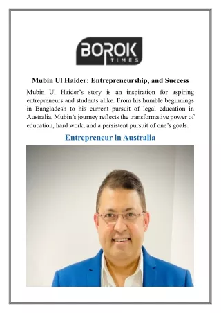Mubin Ul Haider Entrepreneurship, and Success