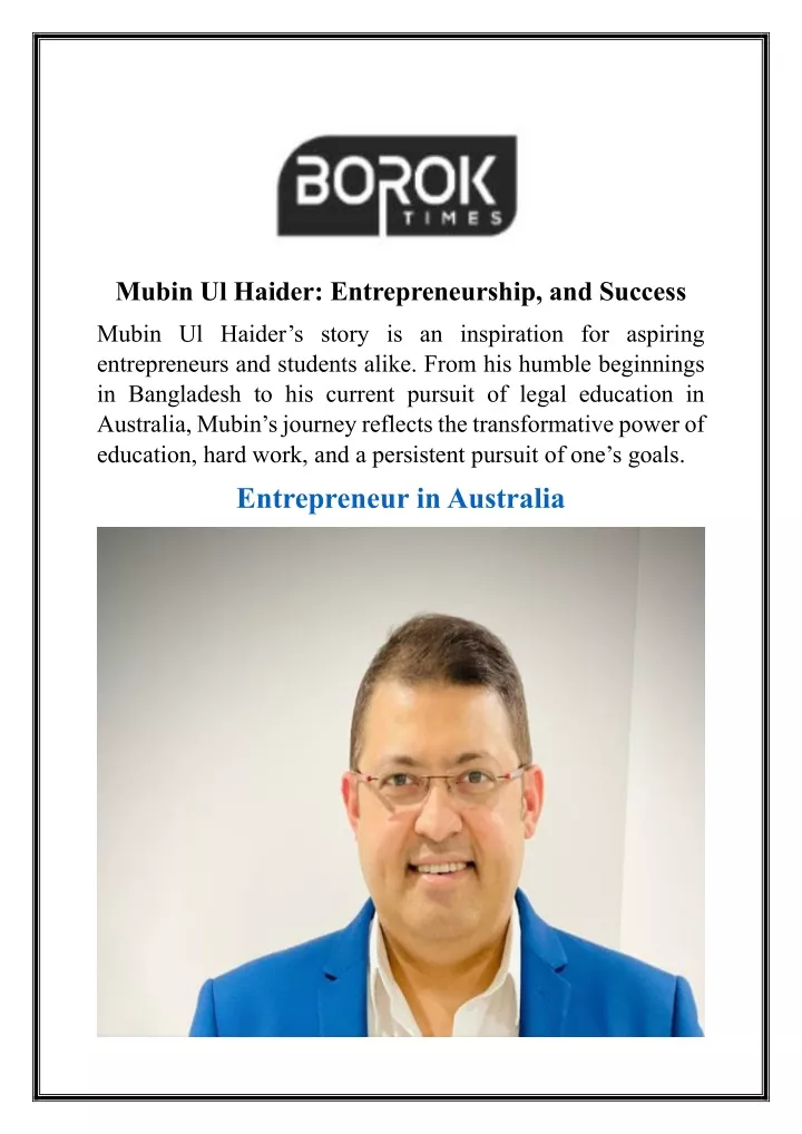 mubin ul haider entrepreneurship and success