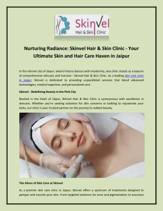 Nurturing Radiance Skinvel Hair & Skin Clinic - Your Ultimate Skin and Hair Care Haven in Jaipur