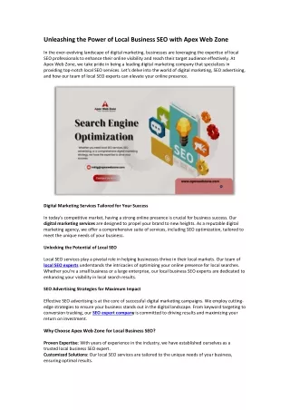 Unleashing the Power of Local Business SEO with Apex Web Zone