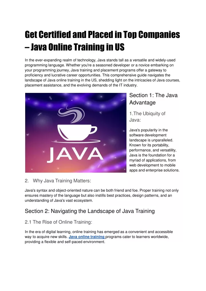 get certified and placed in top companies java online training in us