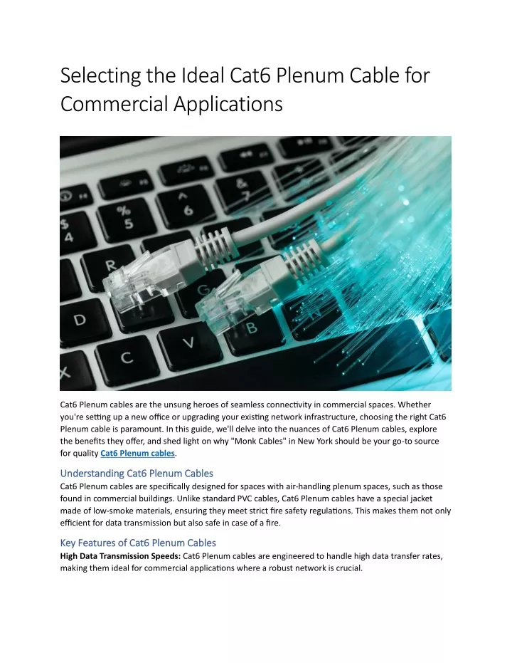 selecting the ideal cat6 plenum cable