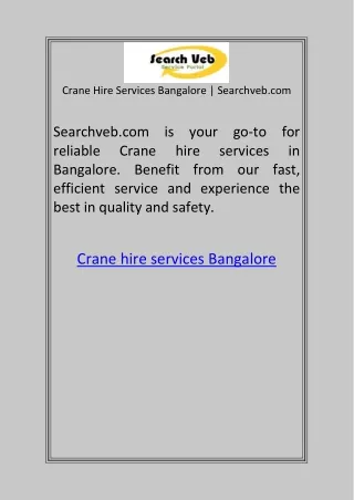 Crane hire services Bangalore