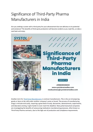 Significance of Third-Party Pharma Manufacturers in India