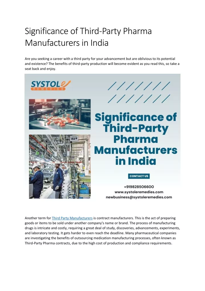 significance of third party pharma manufacturers