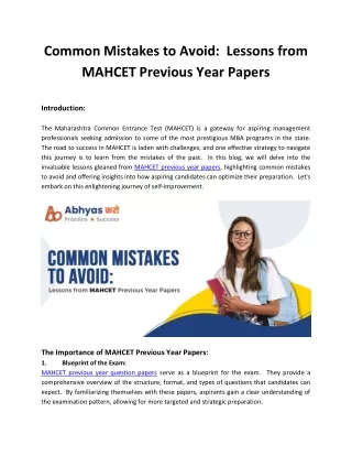 Common Mistakes to Avoid:  Lessons from MAHCET Previous Year Papers