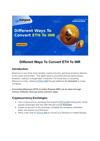 Different Ways To Convert ETH To INR