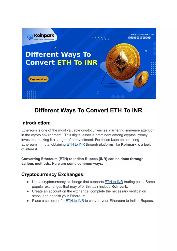 different ways to convert eth to inr