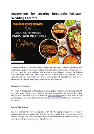 Suggestions for Locating Reputable Pakistani Wedding Caterers
