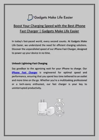 Boost Your Charging Speed with the Best iPhone Fast Charger | Gadgets Make Life