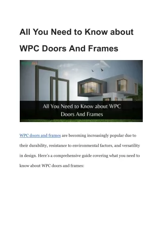 All You Need to Know about WPC Doors And Frames