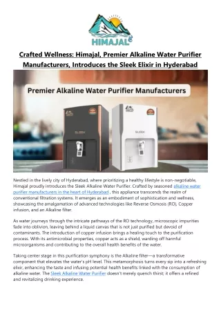 Himajal premier Alkaline Water Purifier Manufacturers