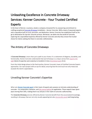 Unleashing Excellence in Concrete Driveway Services Kenner Concrete - Your Trusted Certified Experts